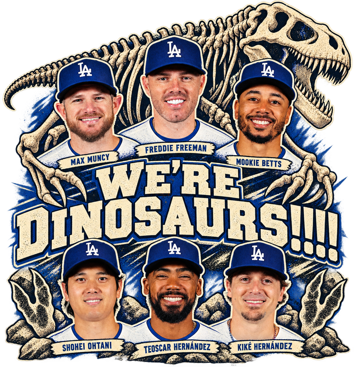 Photographic front design mockup with Max Muncy, Freddie Freeman, Mookie Betts, Shohei Ohtani, Teoscar Hernández and Kiké Hernández